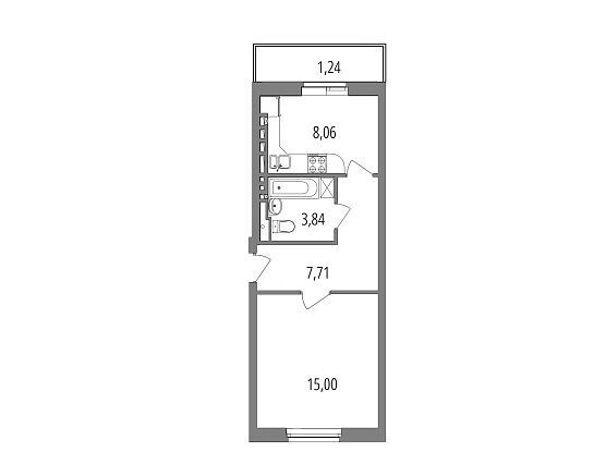 Планировка: 1-комн. квартира 35.85 м² в новостройке Внуково Парк 2