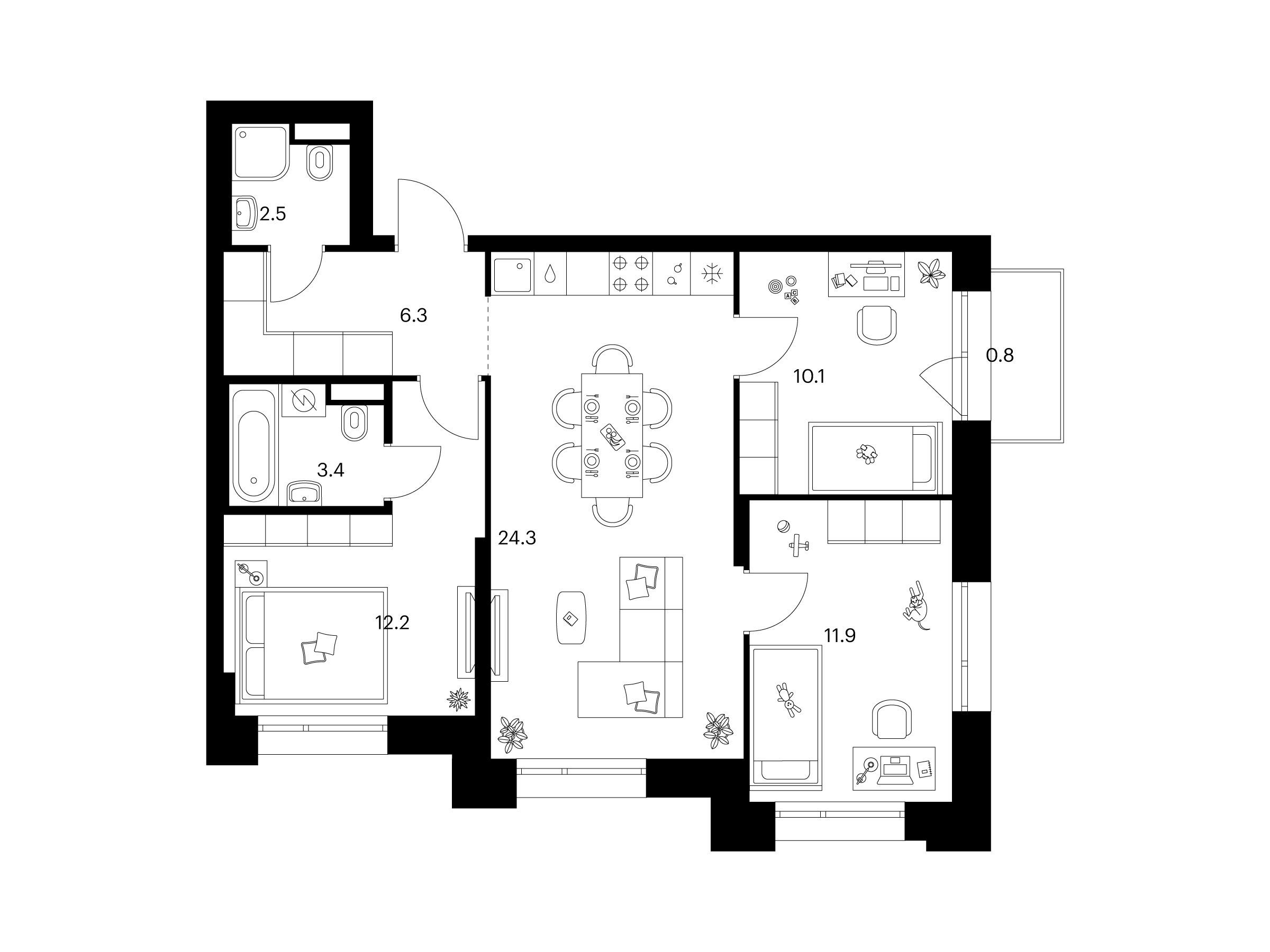 Планировка: 3-комн. квартира 71.50 м² в новостройке Середневский лес