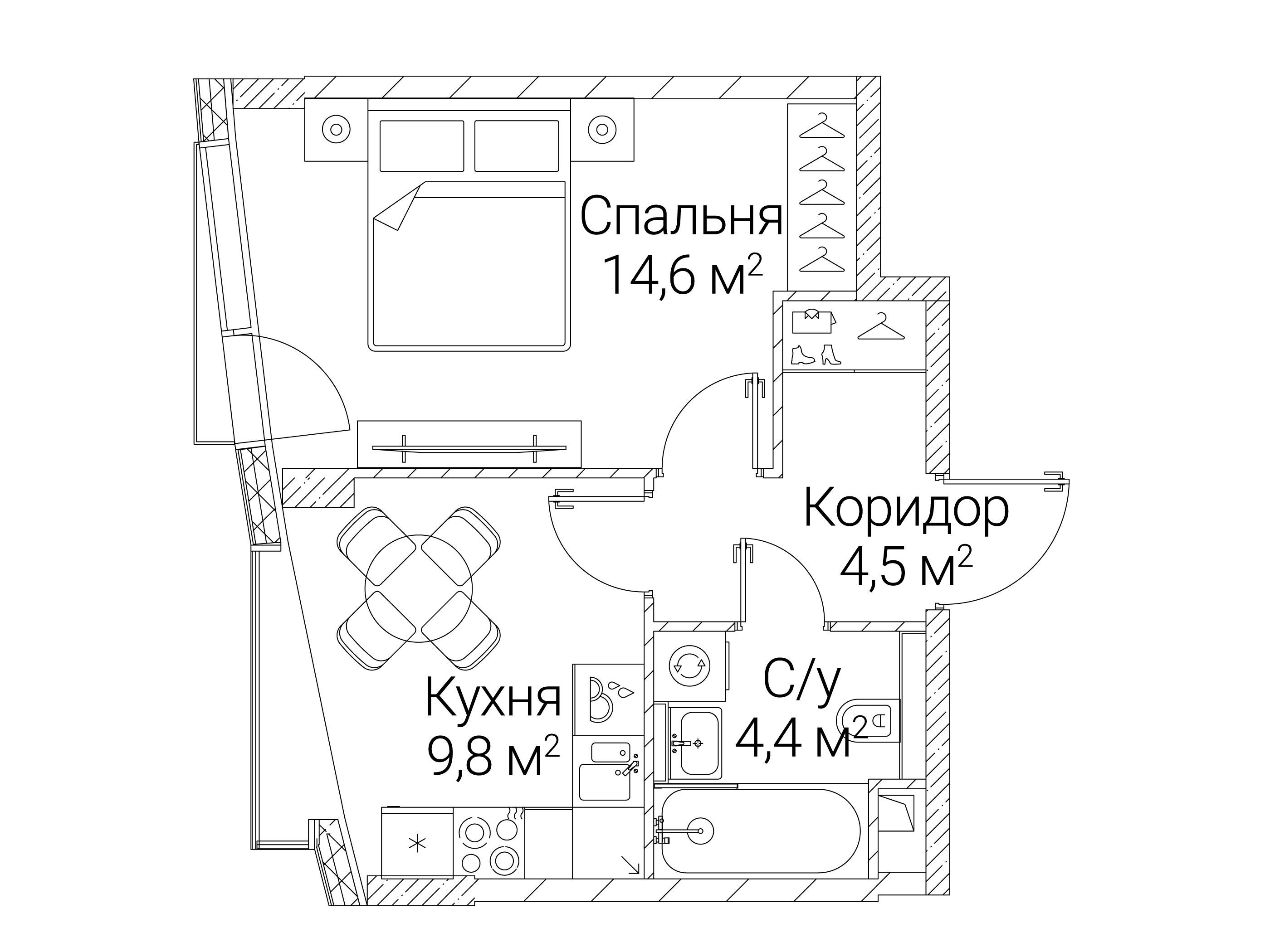 Планировка: 1-комн. квартира 33.30 м² в новостройке Сезар Будущее
