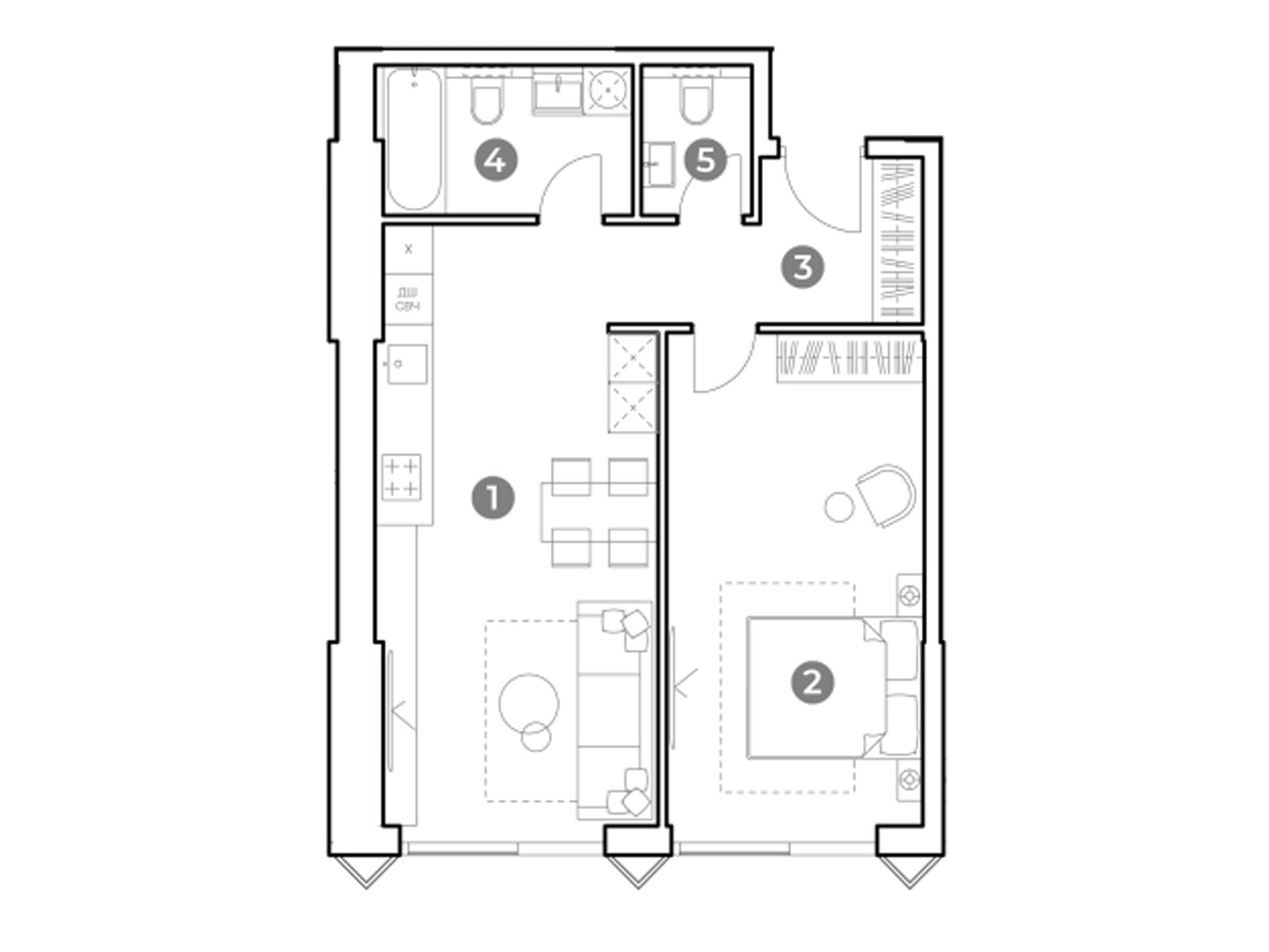 Планировка: 2-комн. квартира 56.70 м² в новостройке Наметкин Тауэр