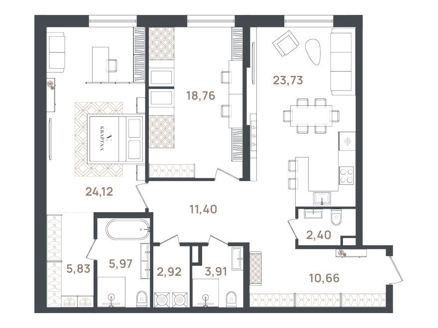 Планировка: 2-комн. квартира 109.70 м² в новостройке VI Квартал