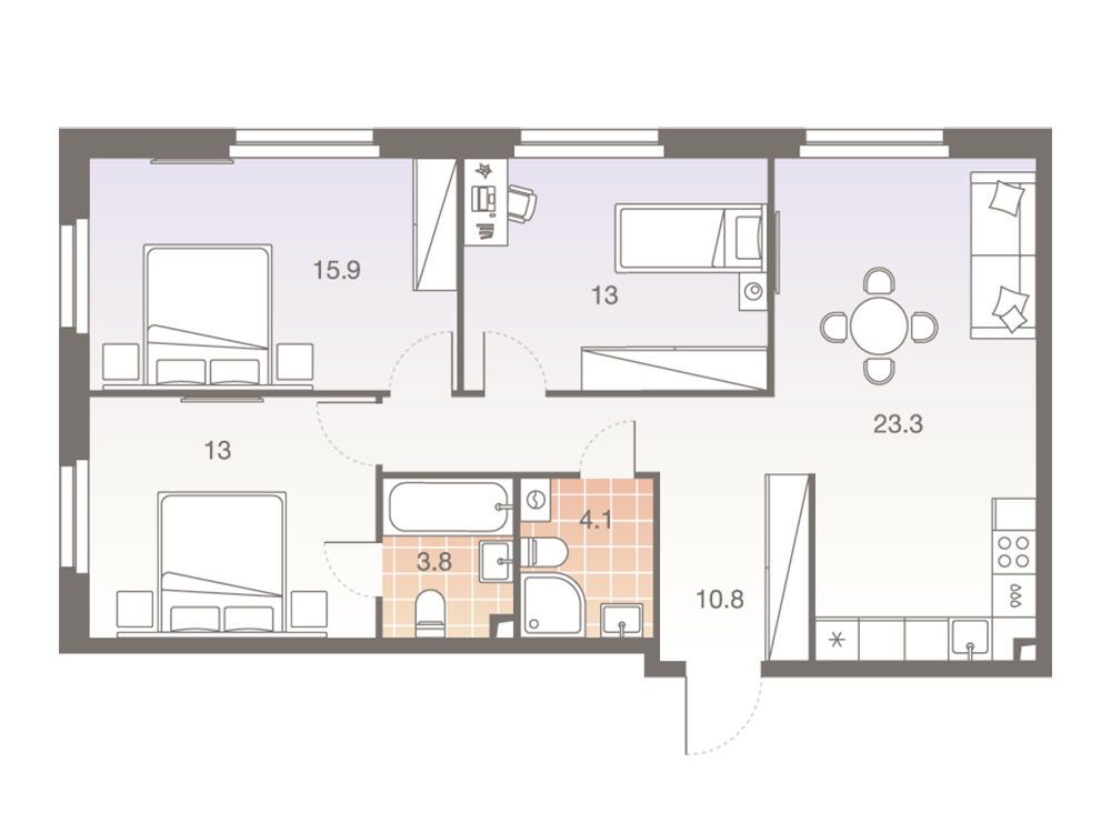 Планировка: 4-комн. квартира 84.40 м² в новостройке Твелв