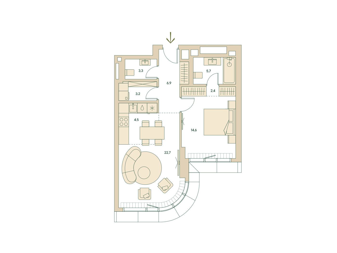 Планировка: 2-комн. квартира 64.30 м² в новостройке Спрингс