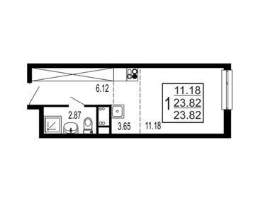 Планировка: Студия 23.82 м² в новостройке Гармония Парк