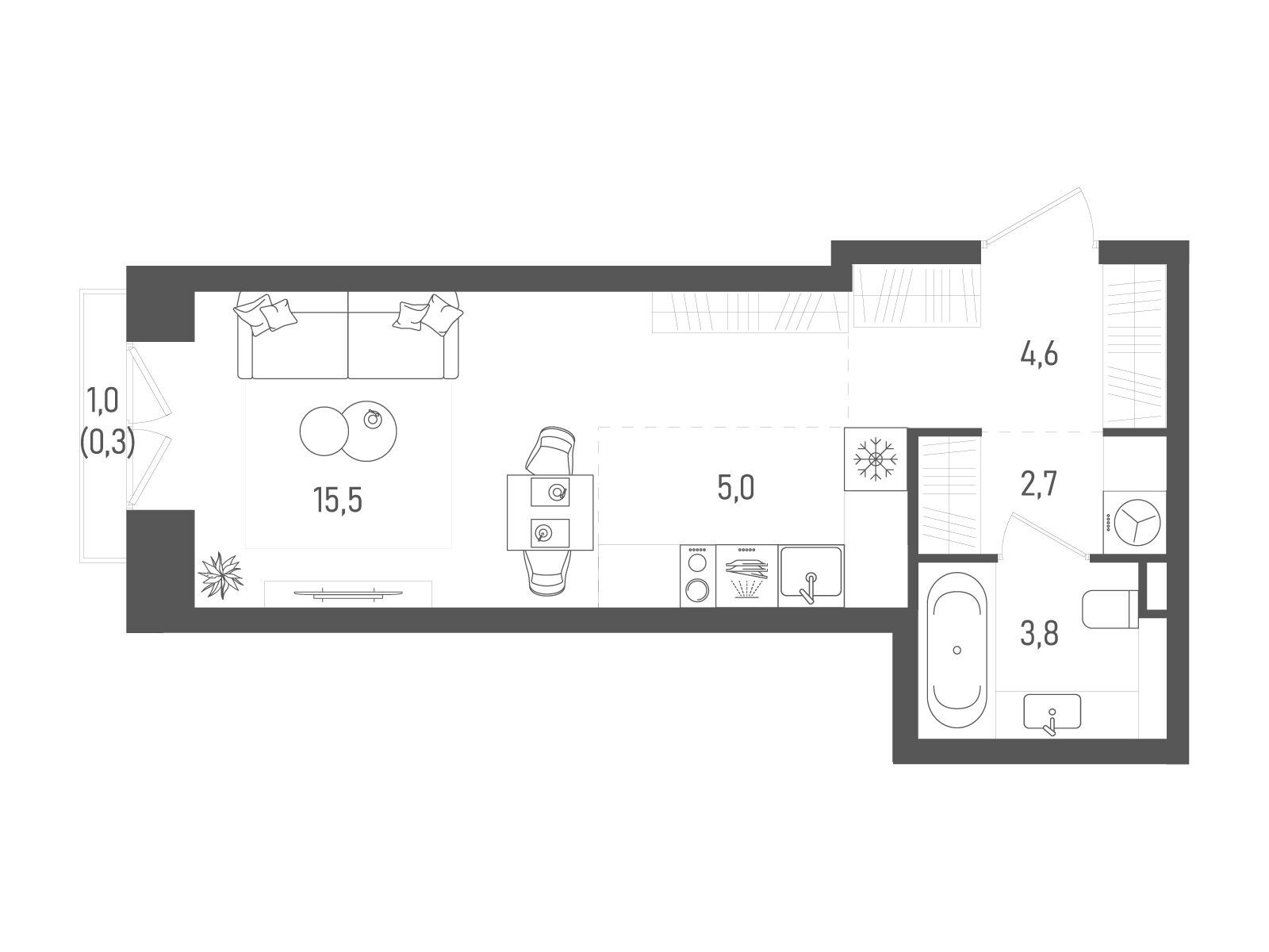 Планировка: Студия 31.90 м² в новостройке Татум