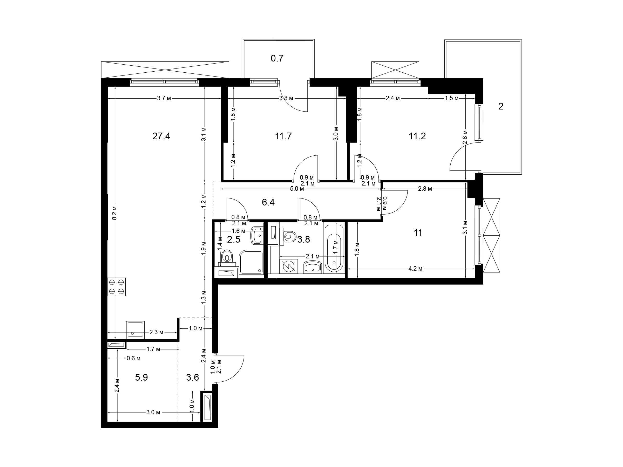 Планировка: 3-комн. квартира 86.20 м² в новостройке Большая Академическая 85