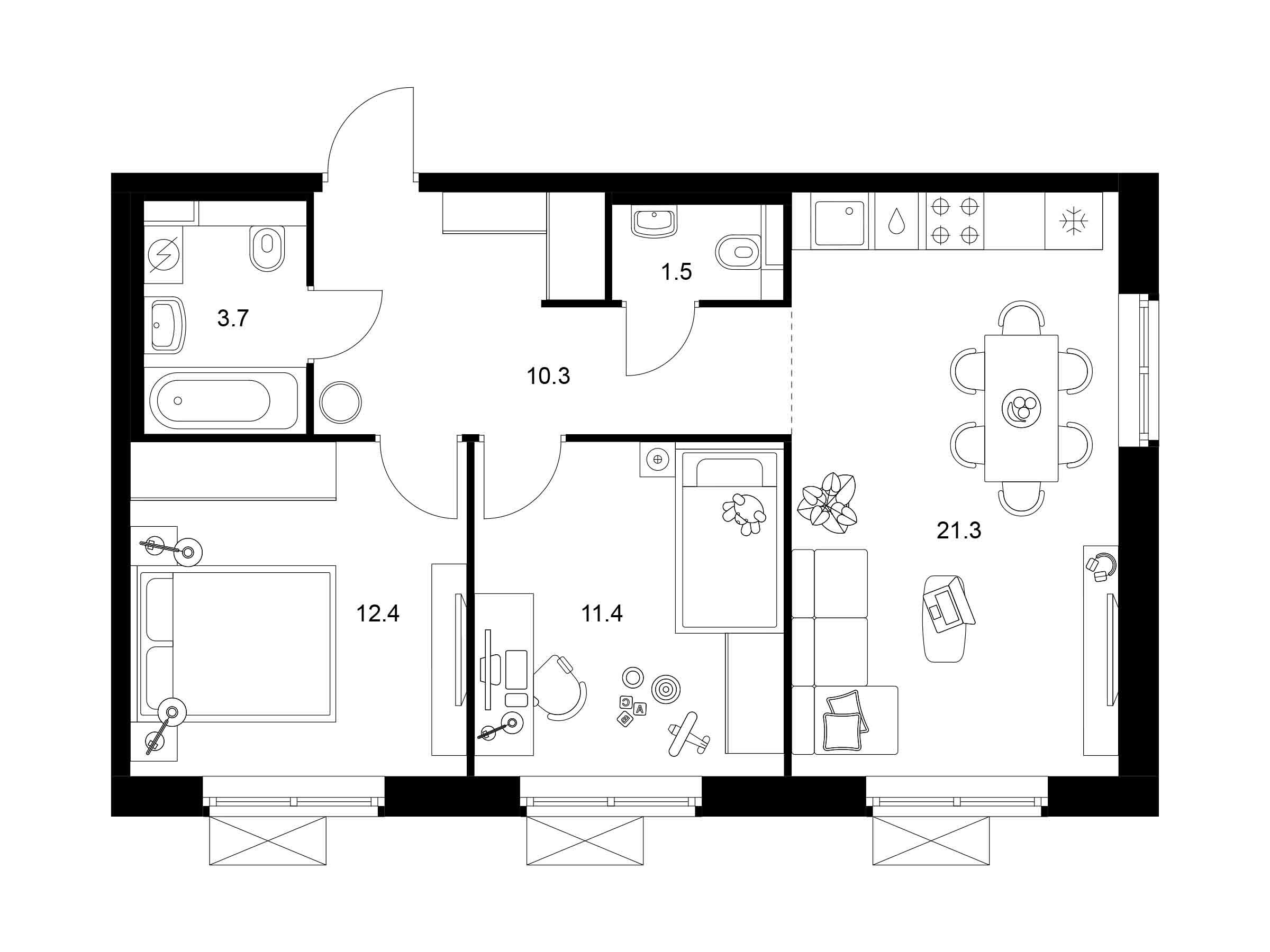 Планировка: 2-комн. квартира 60.60 м² в новостройке ЖК Люблинский парк