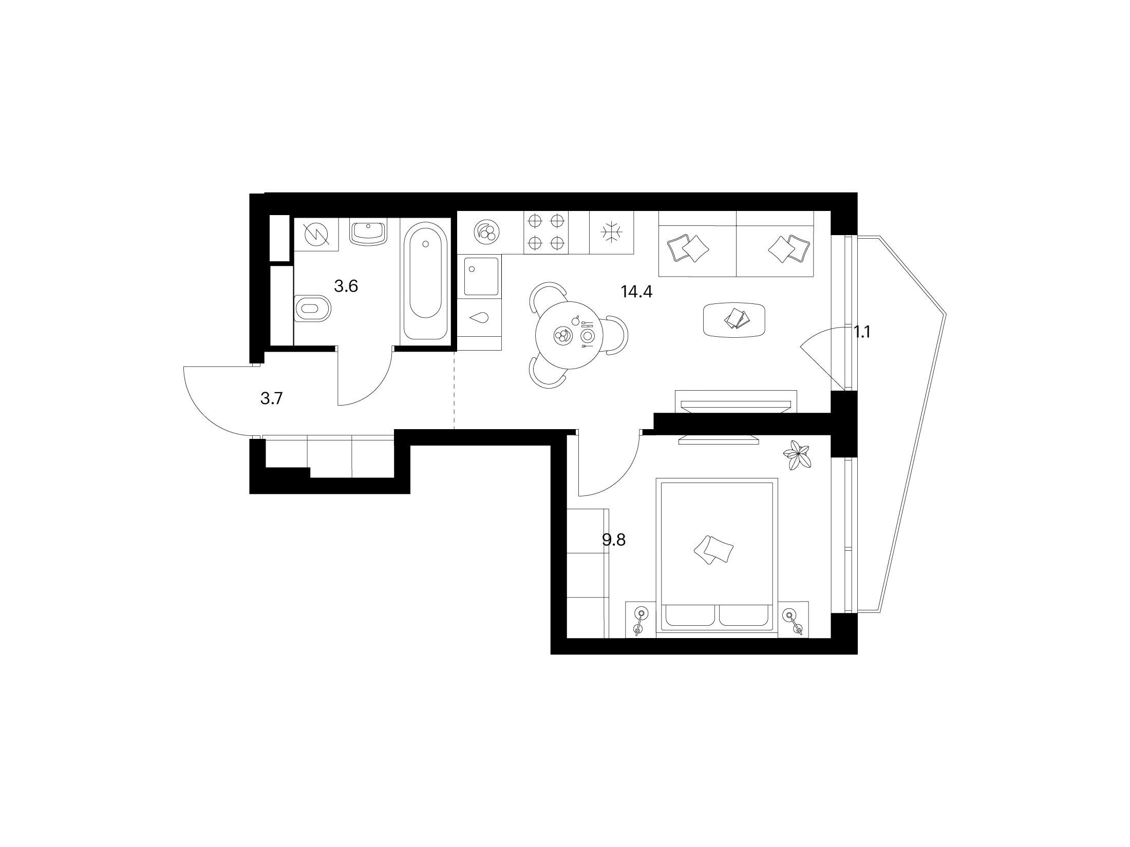Планировка: 1-комн. квартира 32.60 м² в новостройке Строгино 360
