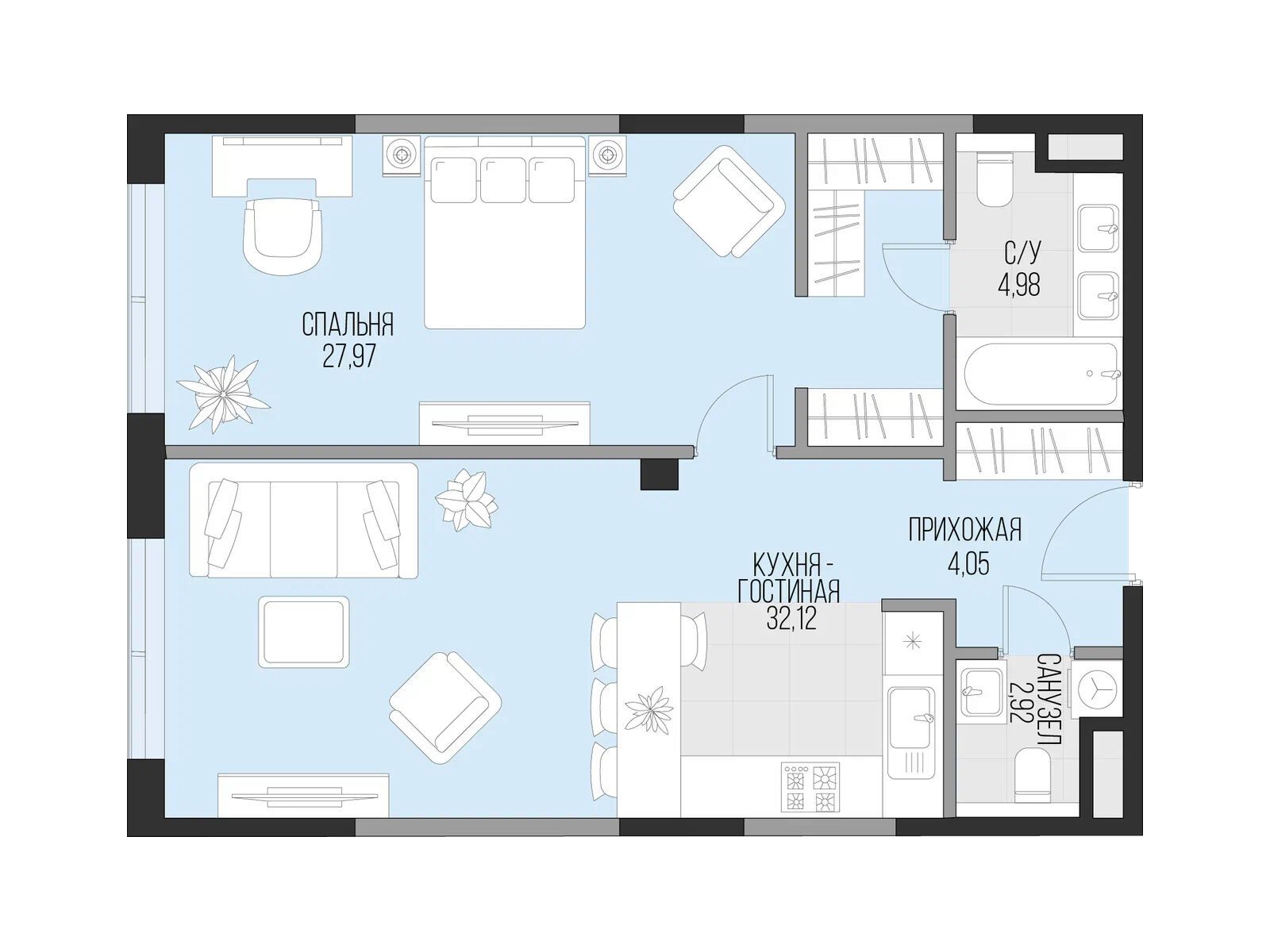 Планировка: 1-комн. квартира 71.69 м² в новостройке Садовническая 69