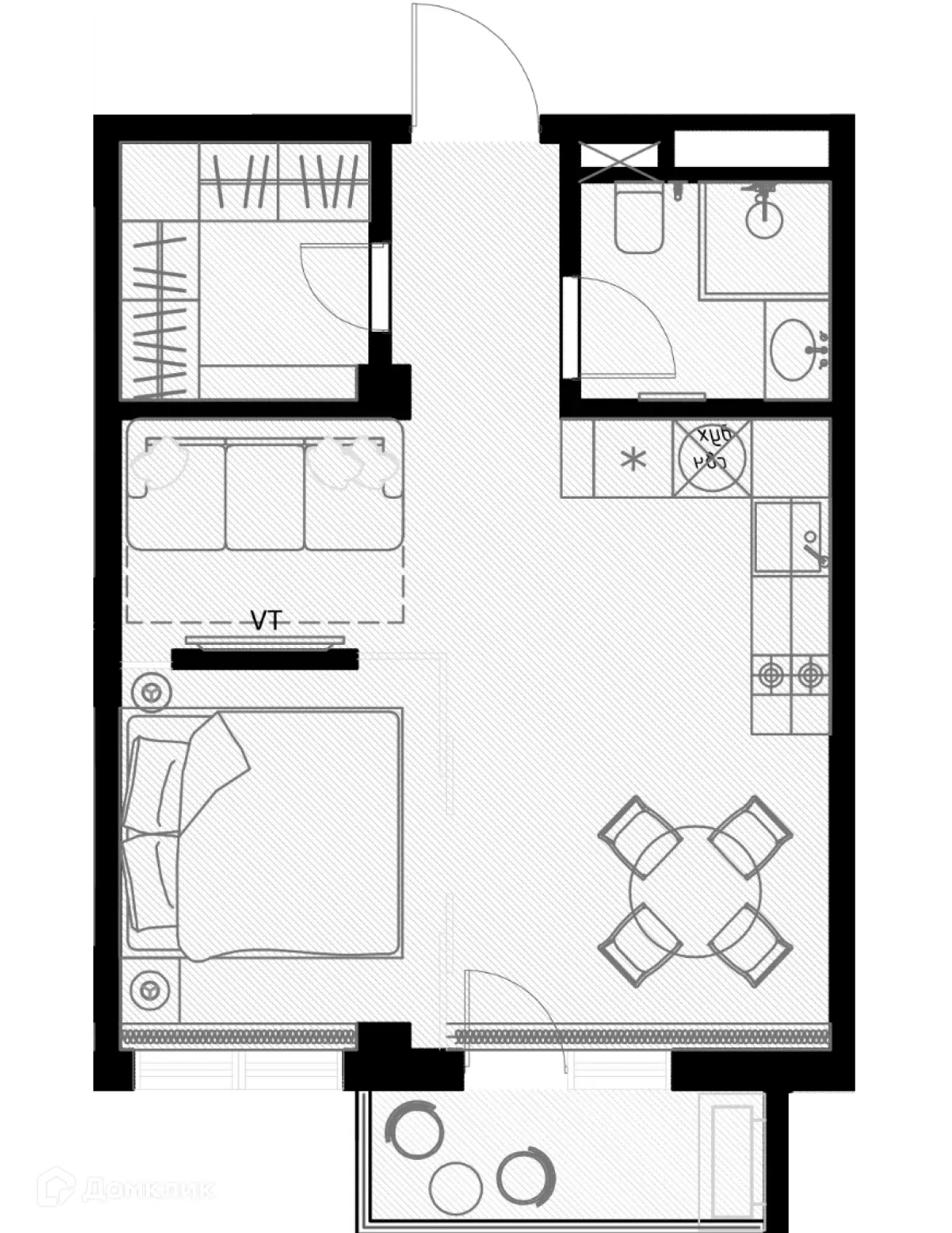 Планировка: Студия 39.20 м² в новостройке Оливия