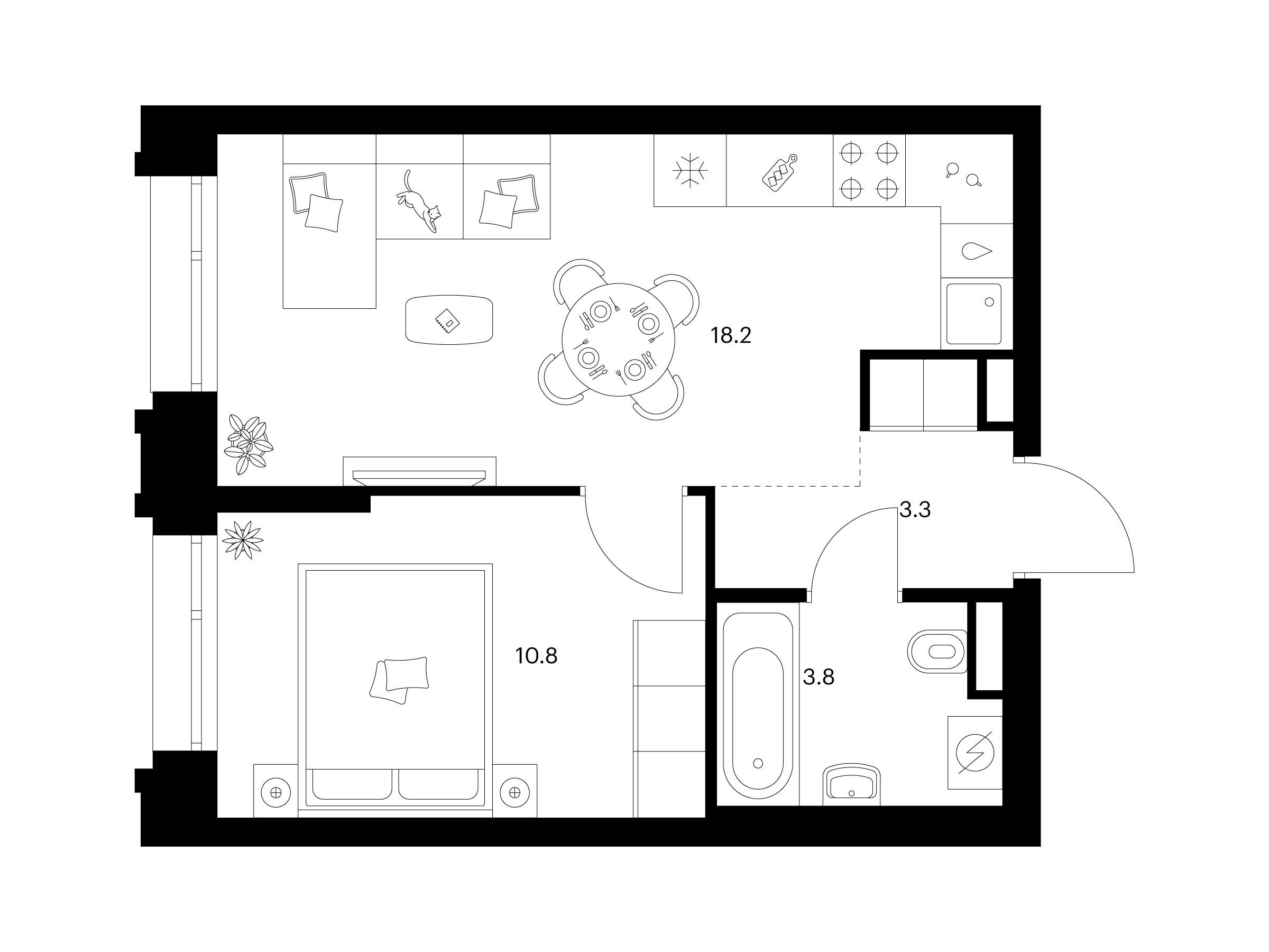 Планировка: 1-комн. квартира 36.10 м² в новостройке Середневский лес