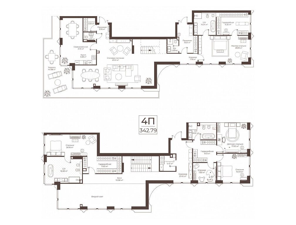 Планировка: 4-комн. квартира 342.79 м² в новостройке Воронцовъ