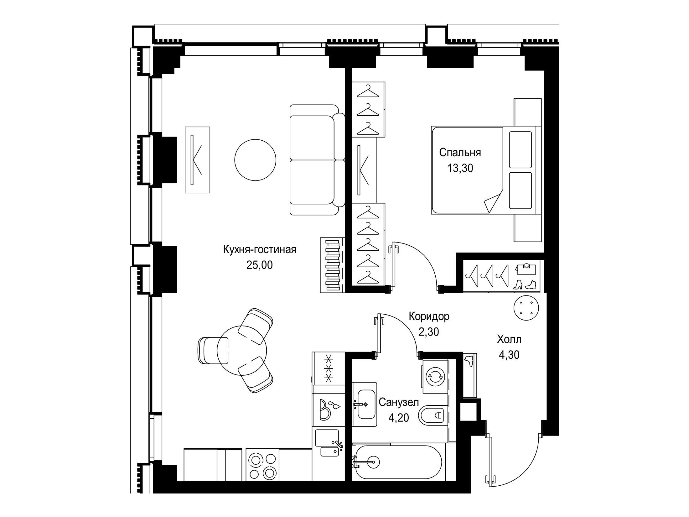 Планировка: 1-комн. квартира 49.10 м² в новостройке Ситидзен