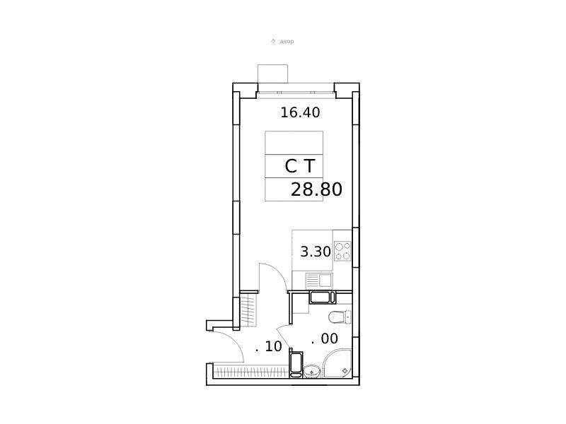 Планировка: Студия 28.80 м² в новостройке Облака 2.0