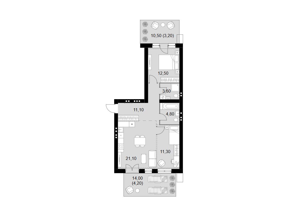 Планировка: 3-комн. квартира 71.80 м² в новостройке Апрелевка Клаб