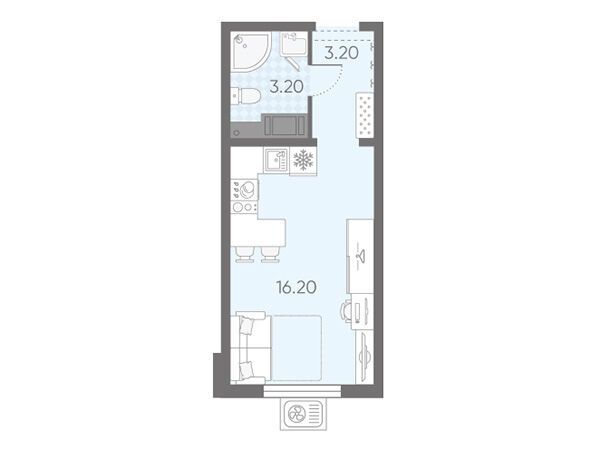 Планировка: Студия 22.60 м² в новостройке Ручьи