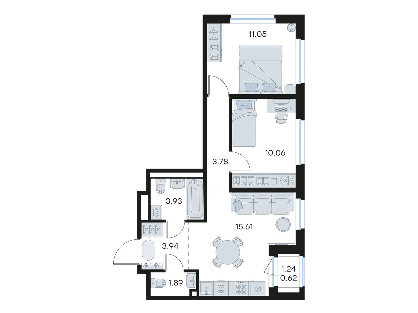 Планировка: 2-комн. квартира 50.88 м² в новостройке Глоракс Новоселье