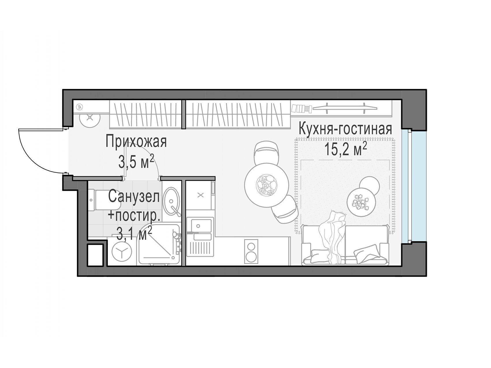 Планировка: Студия 21.70 м² в новостройке Белый Град