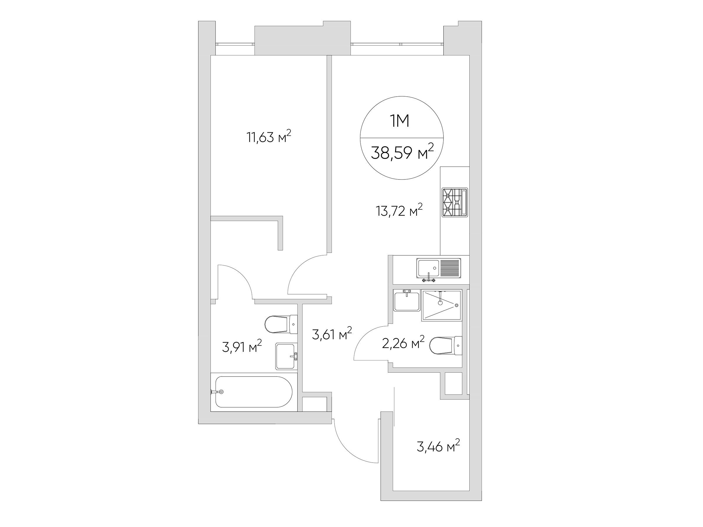 Планировка: 1-комн. квартира 38.40 м² в новостройке Найс Лофт