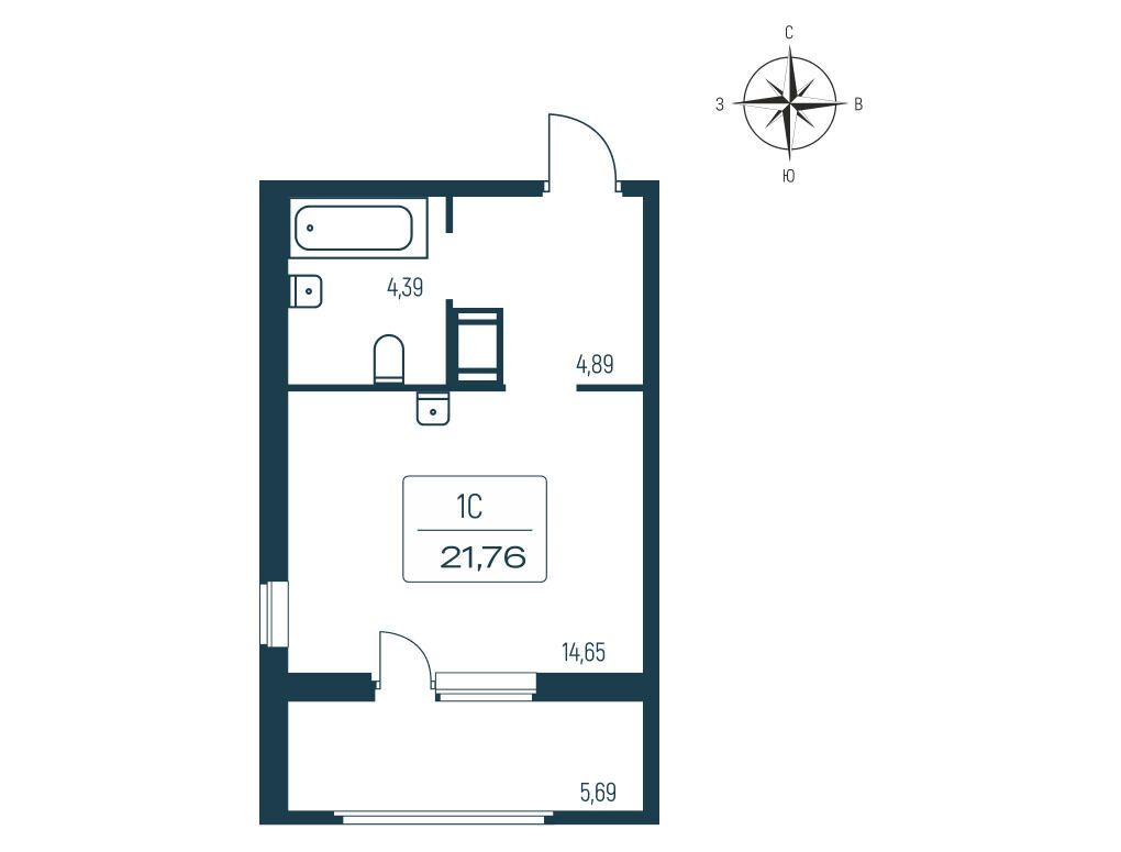 Планировка: Студия 26.90 м² в новостройке ЖК Расцветай в Янино