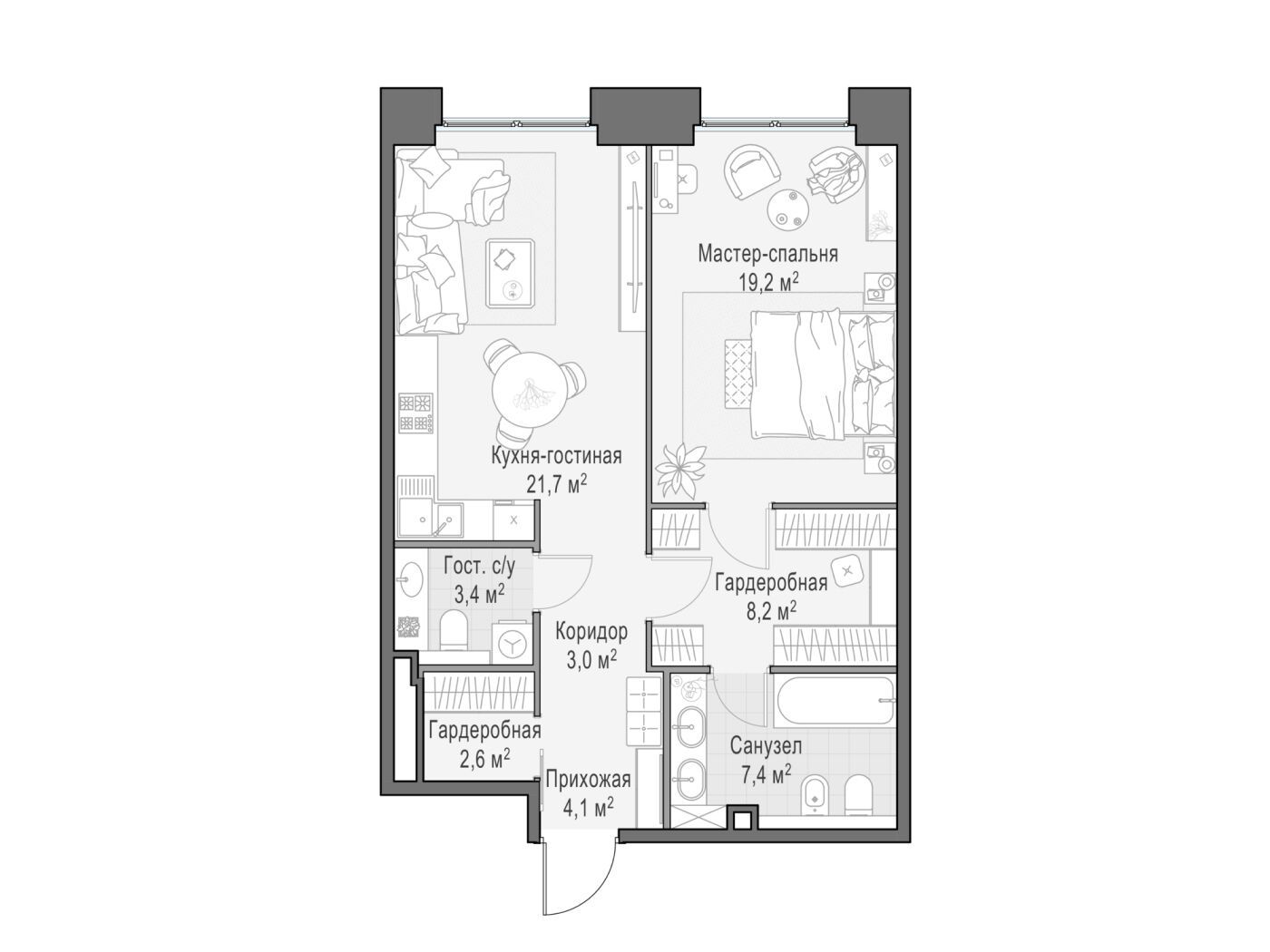 Планировка: 1-комн. квартира 69.80 м² в новостройке Лайф тайм
