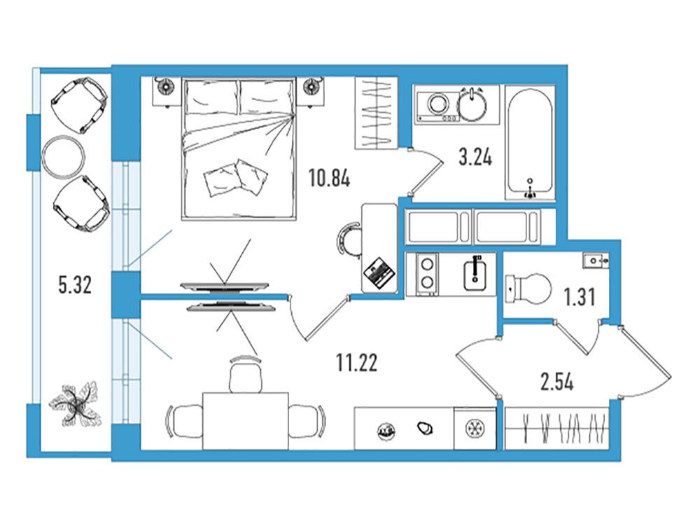 Планировка: 1-комн. квартира 30.75 м² в новостройке Искра Сити