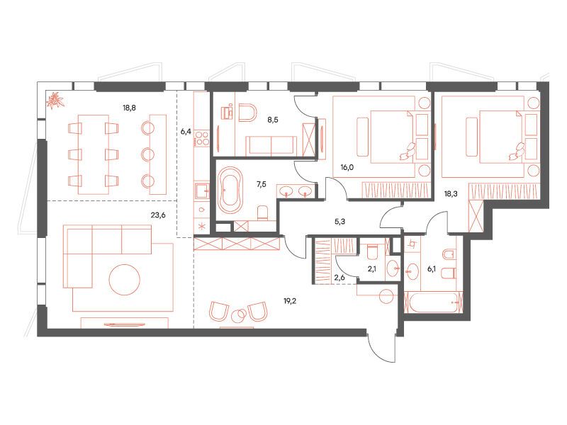 Планировка: 5-комн. квартира 134.40 м² в новостройке ЖК Саввинская 17