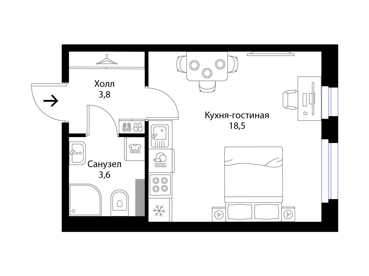 Планировка: Студия 25.90 м² в новостройке Экография