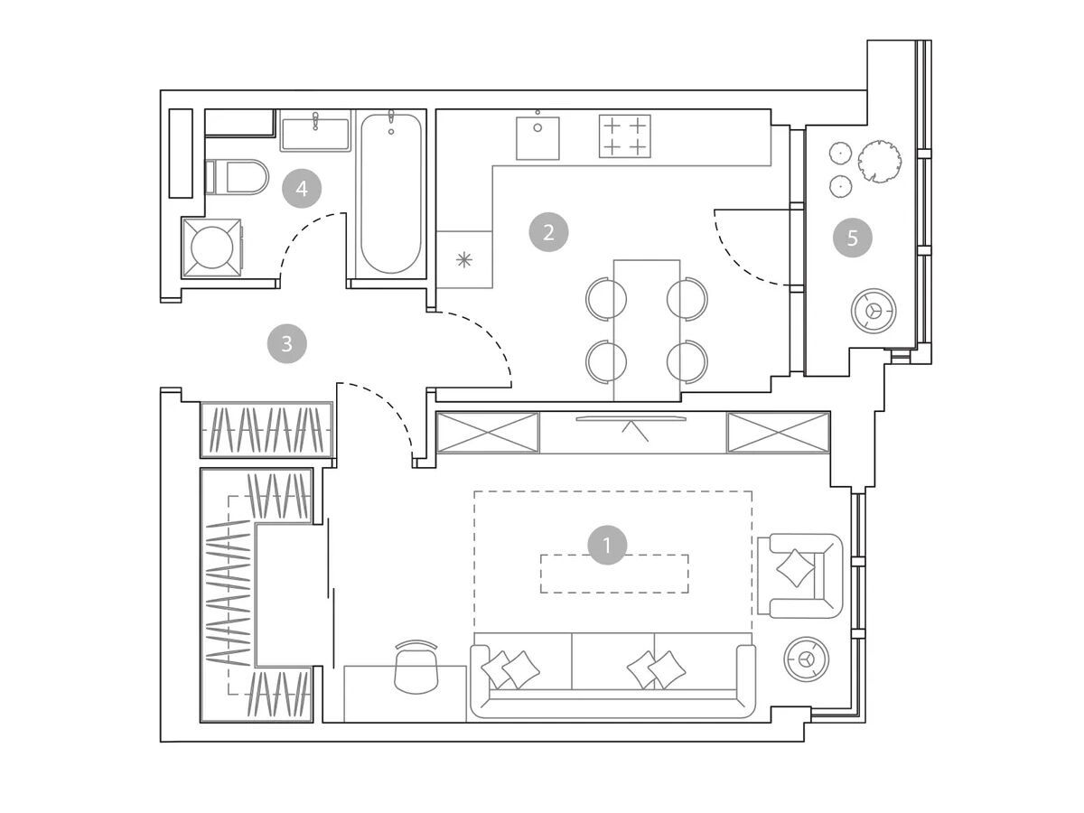 Планировка: 1-комн. квартира 42.90 м² в новостройке ЖК Вэри на Миклухо-Маклая