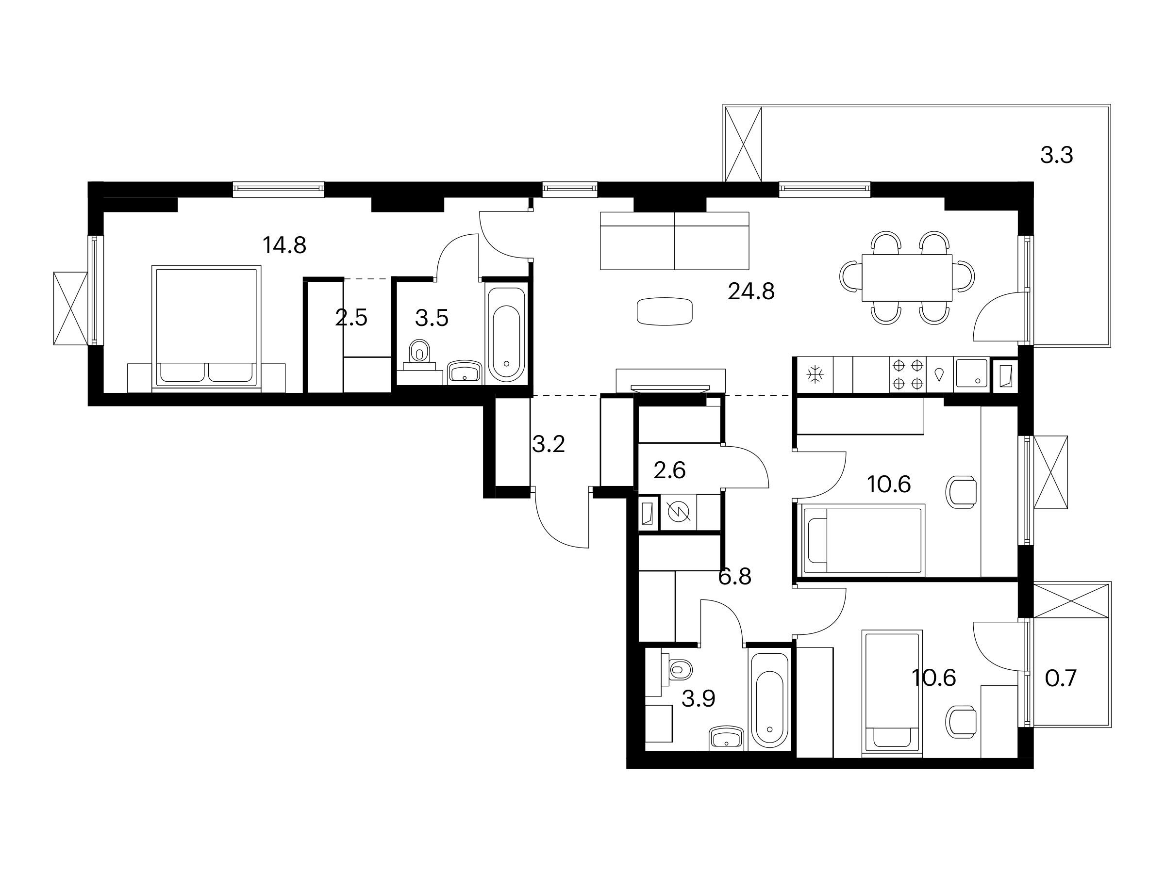 Планировка: 3-комн. квартира 87.30 м² в новостройке Никольские луга