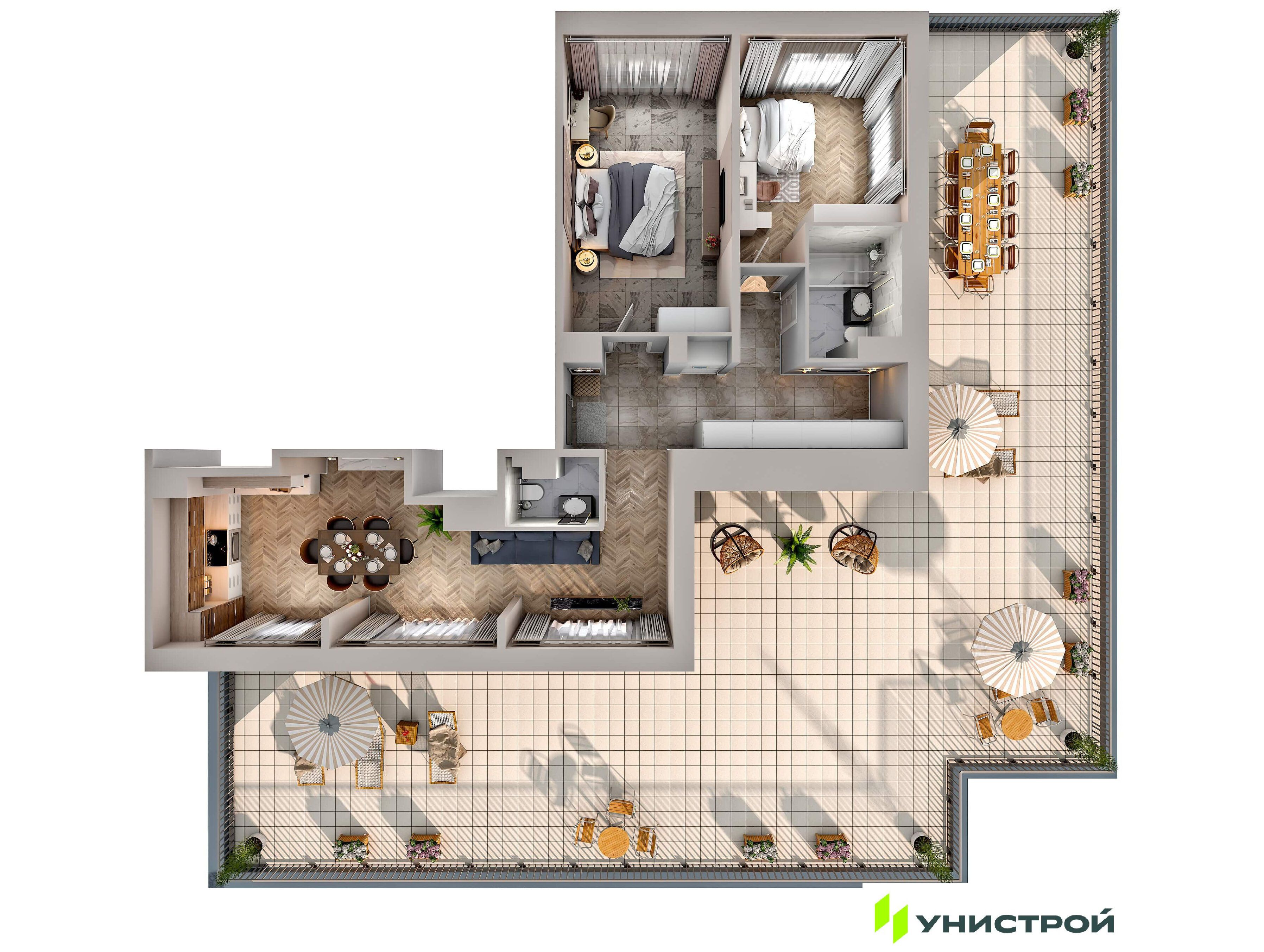 Планировка: 2-комн. квартира 140.00 м² в новостройке Юпоинт