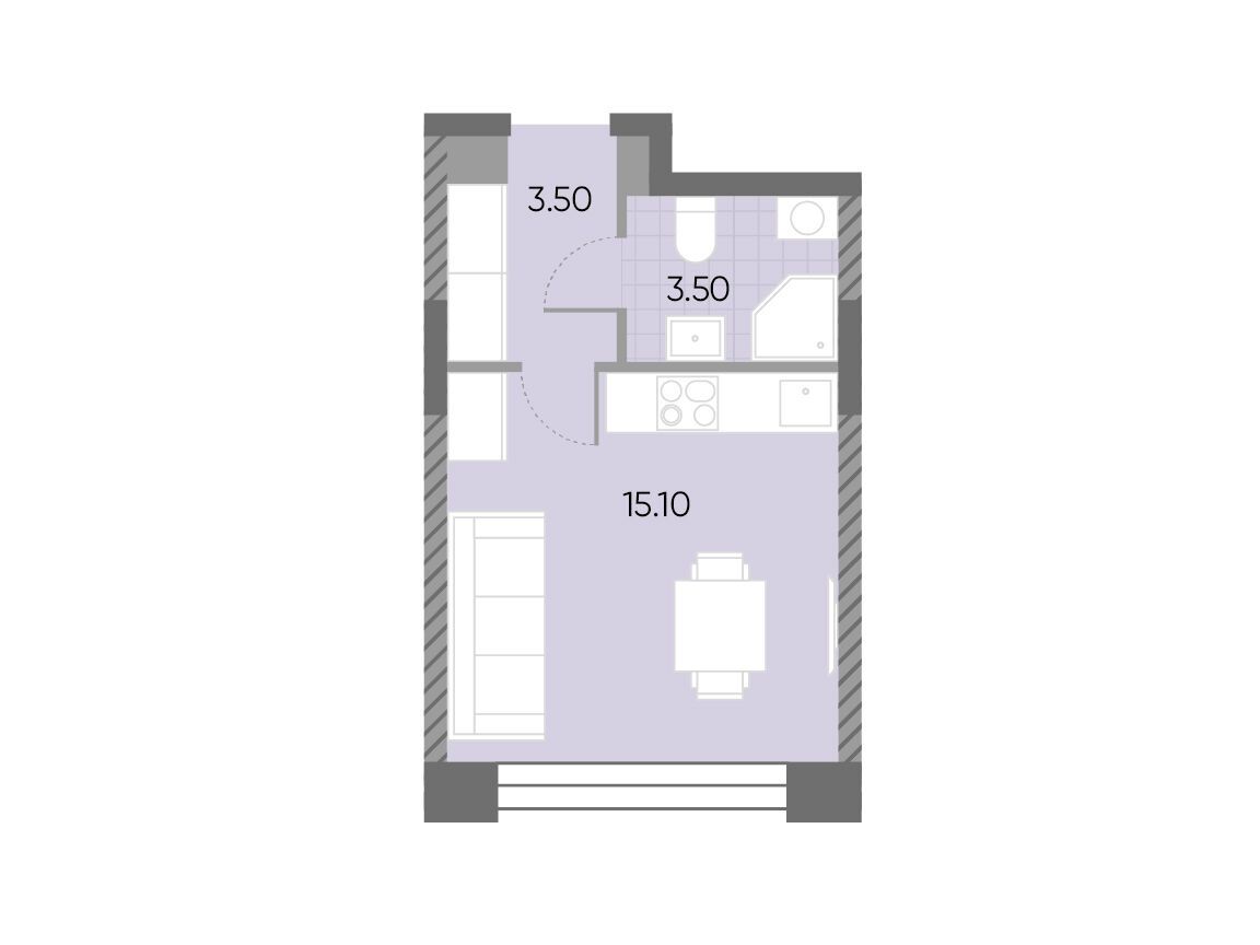 Планировка: Студия 22.10 м² в новостройке Вейв