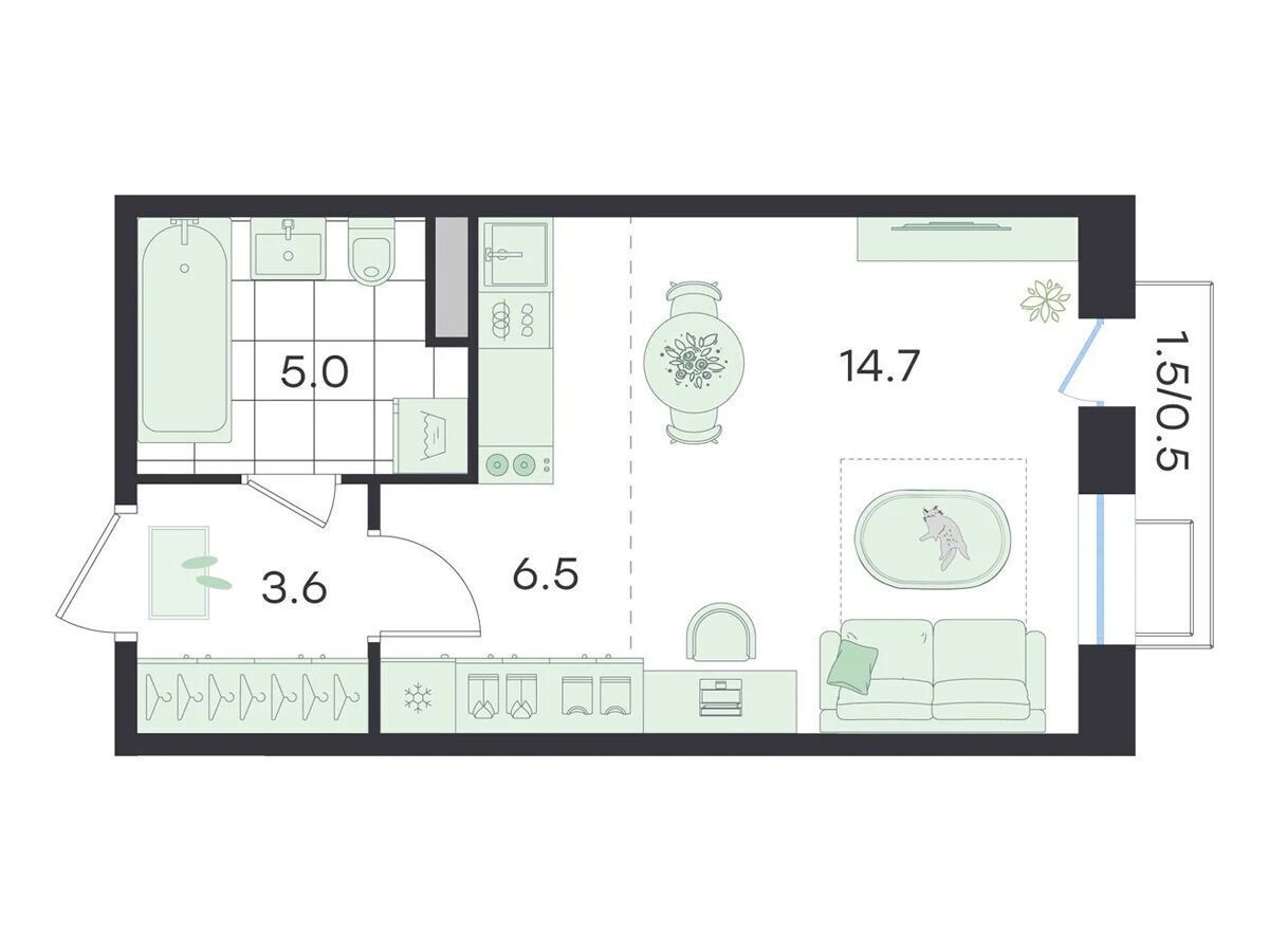 Планировка: Студия 31.00 м² в новостройке Джи Три Театральный