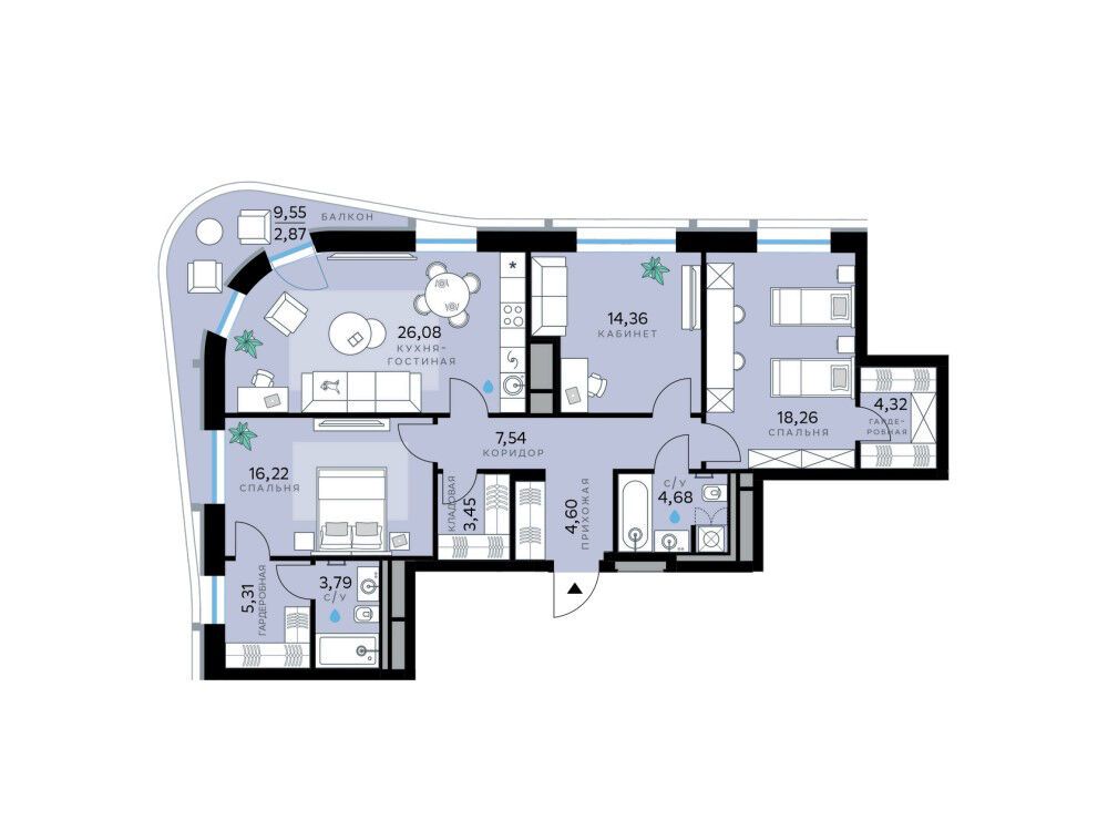 Планировка: 3-комн. квартира 111.48 м² в новостройке СберСити