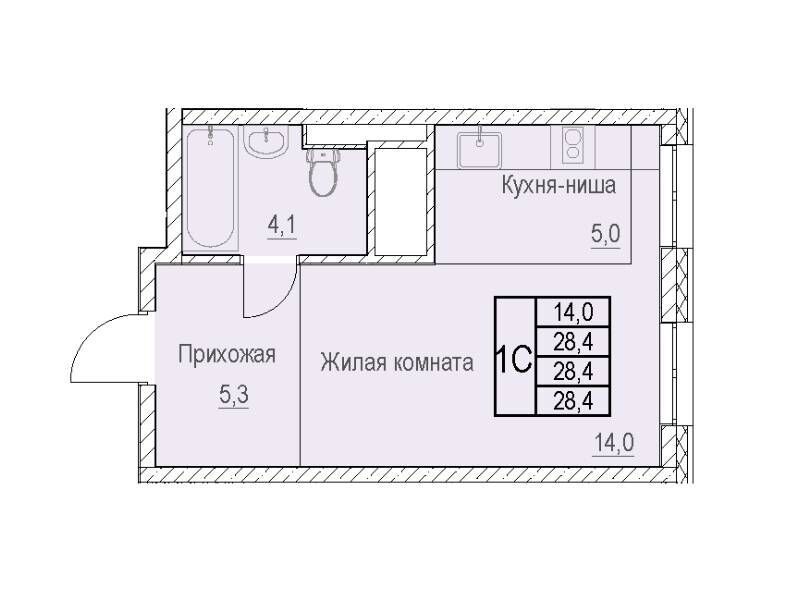 Планировка: Студия 28.40 м² в новостройке Отрадный