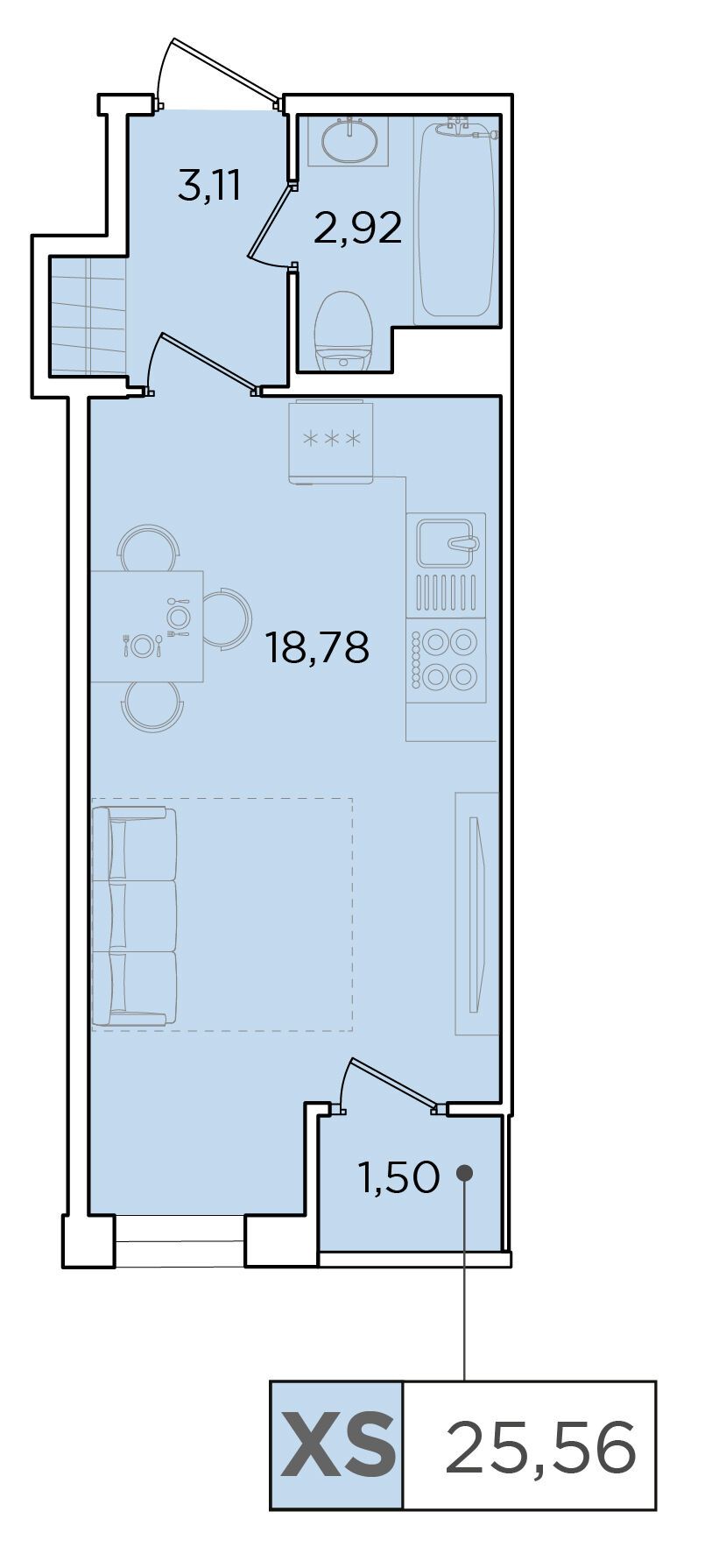 Планировка: Студия 24.70 м² в новостройке Форест Аквилон