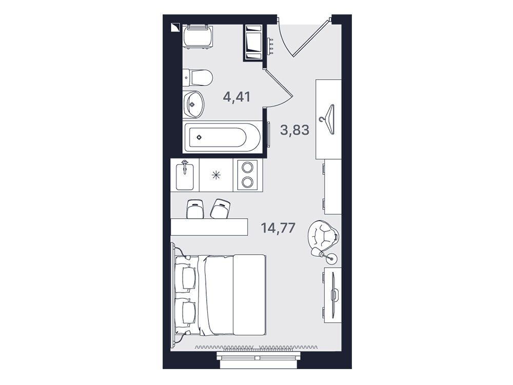Планировка: Студия 23.01 м² в новостройке Про Молодость