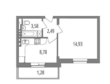 Планировка: 1-комн. квартира 31.06 м² в новостройке Внуково Парк 2