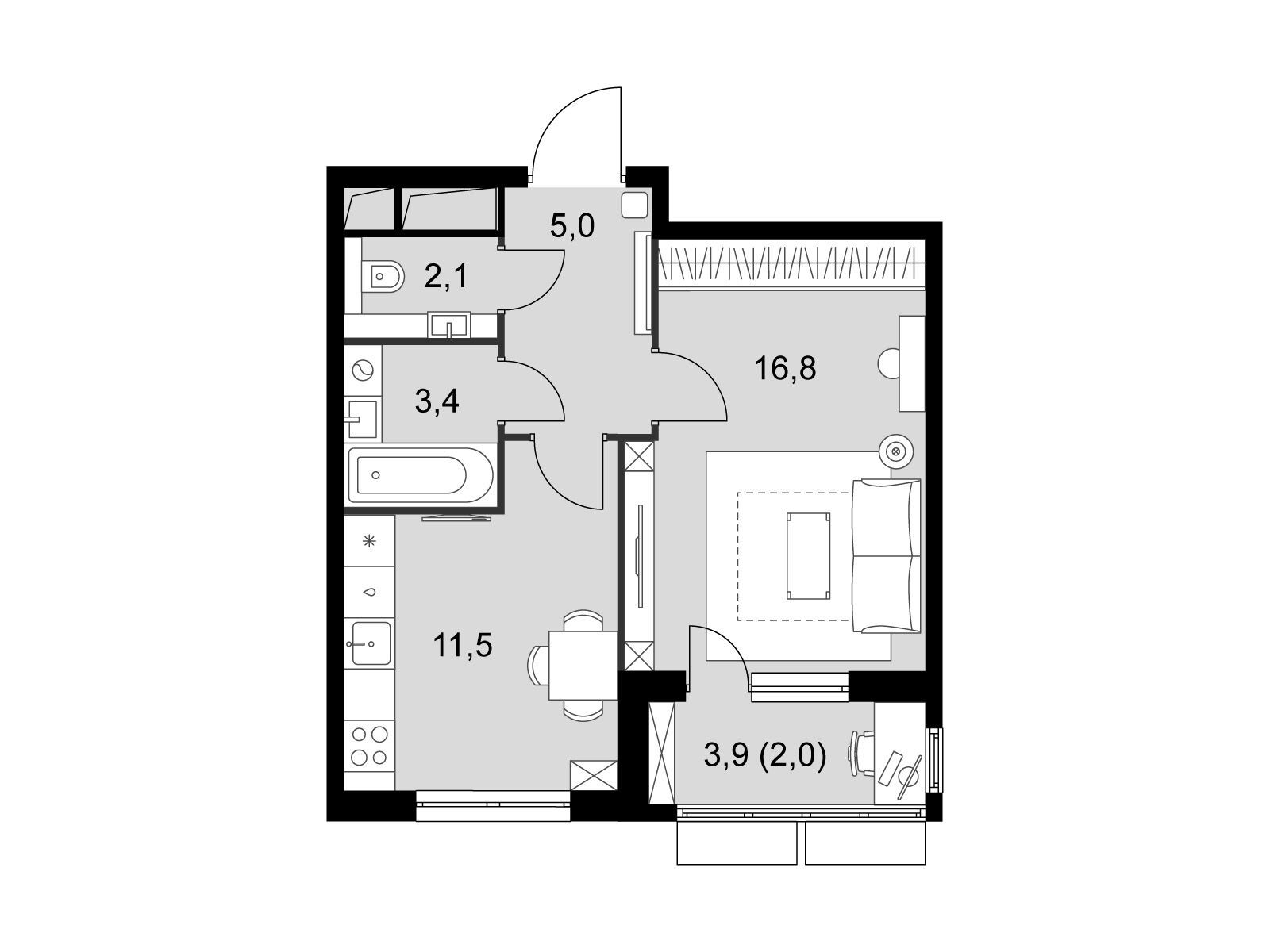 Планировка: 1-комн. квартира 40.70 м² в новостройке Римский