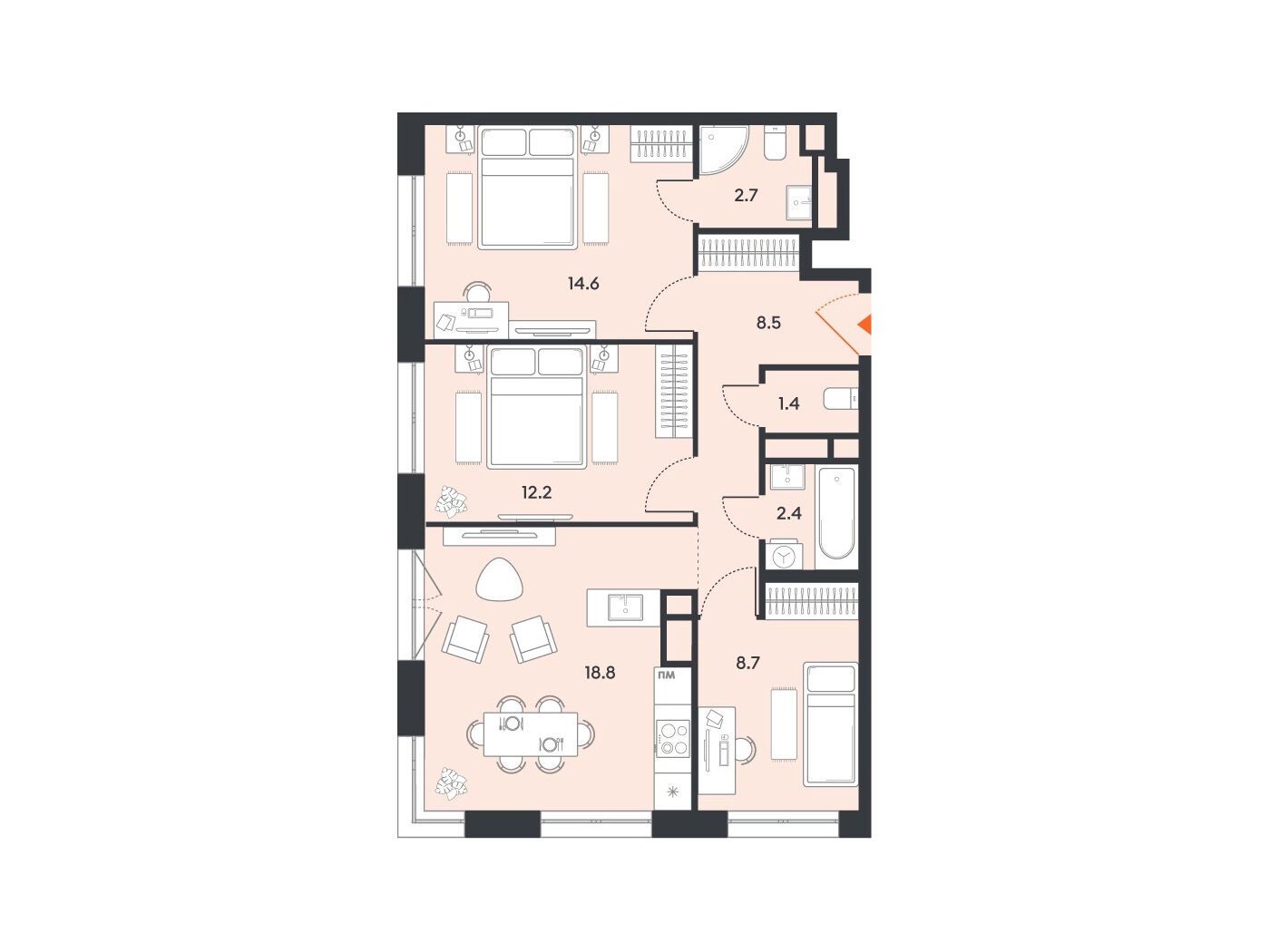 Планировка: 3-комн. квартира 69.00 м² в новостройке Баланс