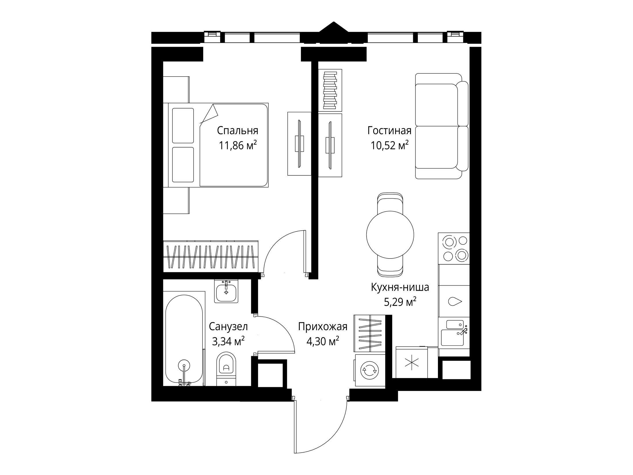 Планировка: 1-комн. квартира 35.31 м² в новостройке Джойс