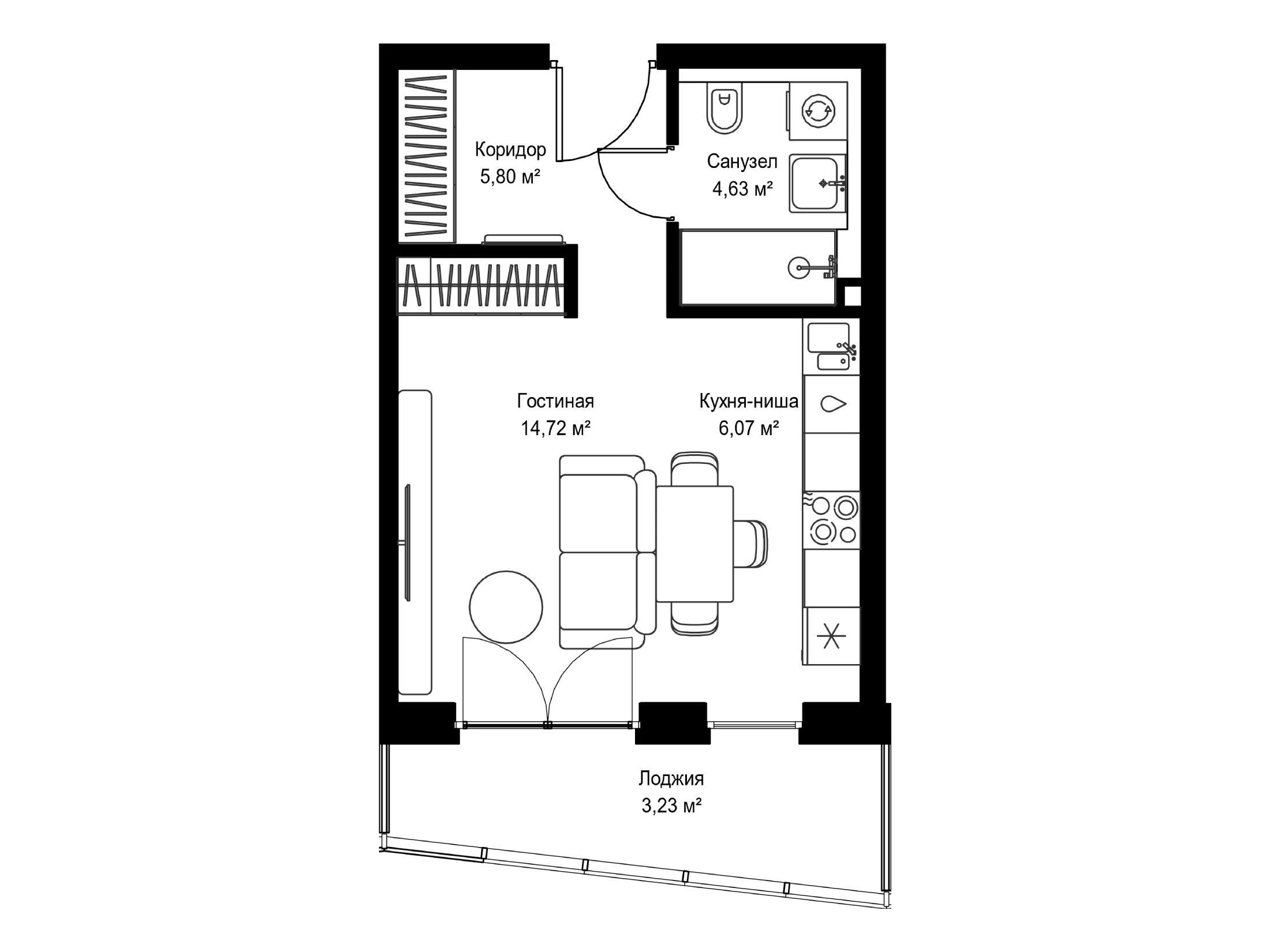 Планировка: Студия 34.10 м² в новостройке Селигер Сити