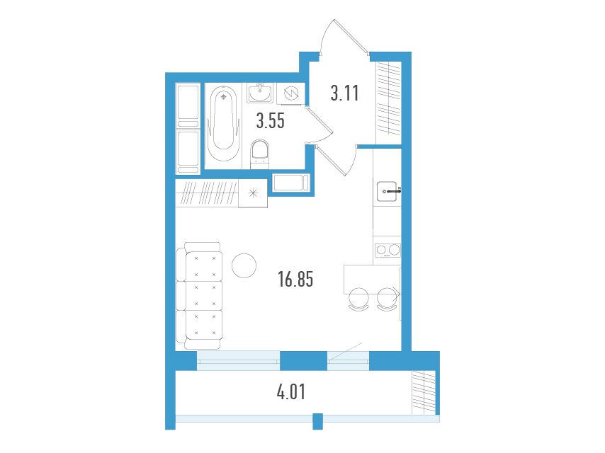 Планировка: Студия 24.71 м² в новостройке Южный форт