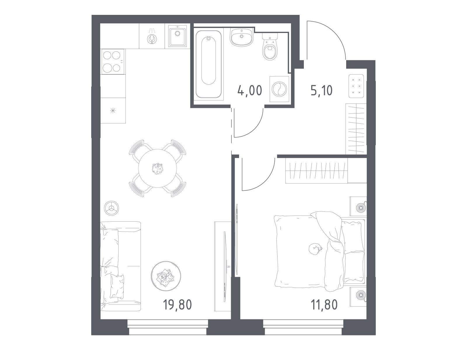 Планировка: 1-комн. квартира 40.70 м² в новостройке Химки парк
