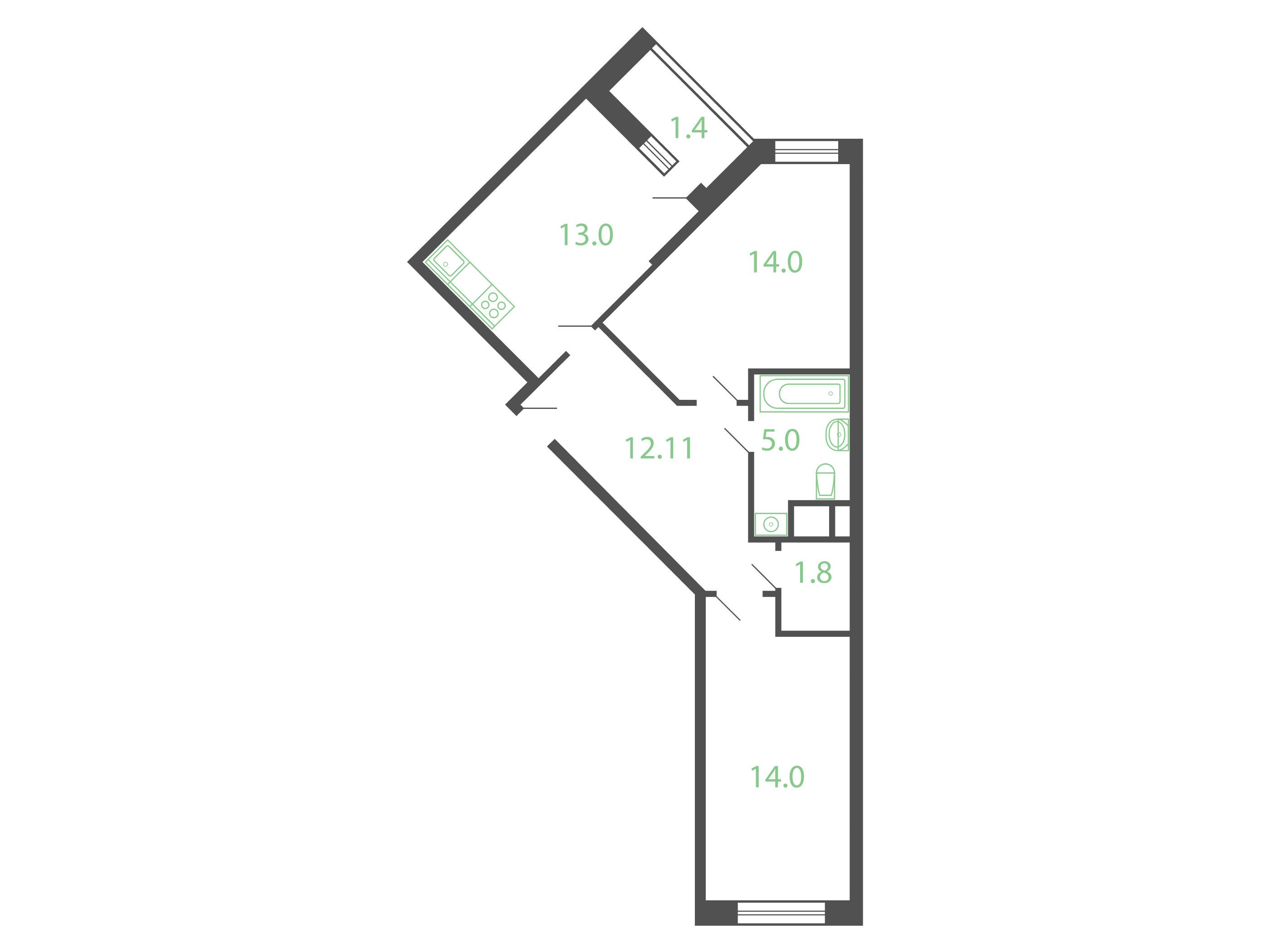 Планировка: 2-комн. квартира 61.90 м² в новостройке ЖК Новые Котельники