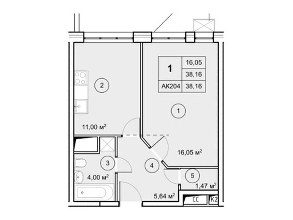 Планировка: 1-комн. квартира 38.16 м² в новостройке Экоград Новый Катуар