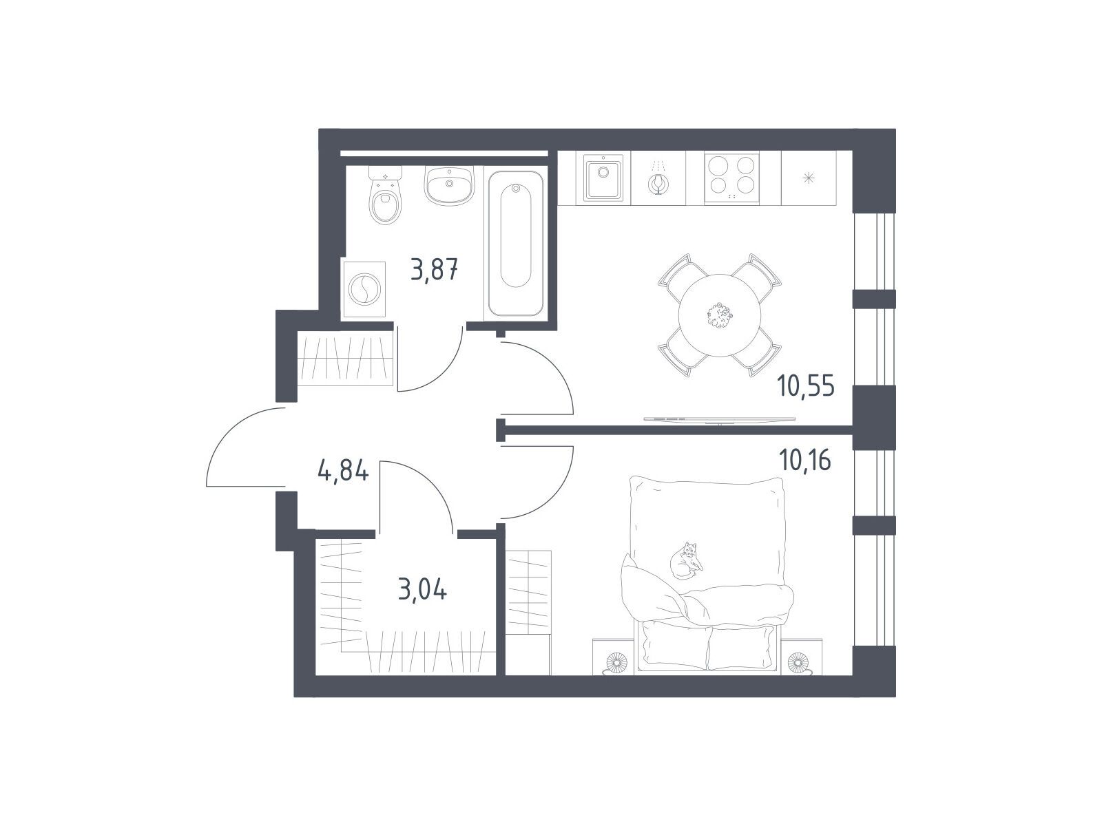 Планировка: 1-комн. квартира 32.46 м² в новостройке Квартал Авиаторов