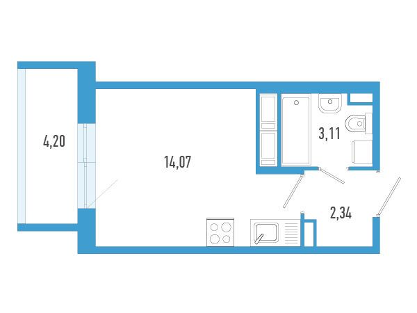 Планировка: Студия 20.78 м² в новостройке Аэросити