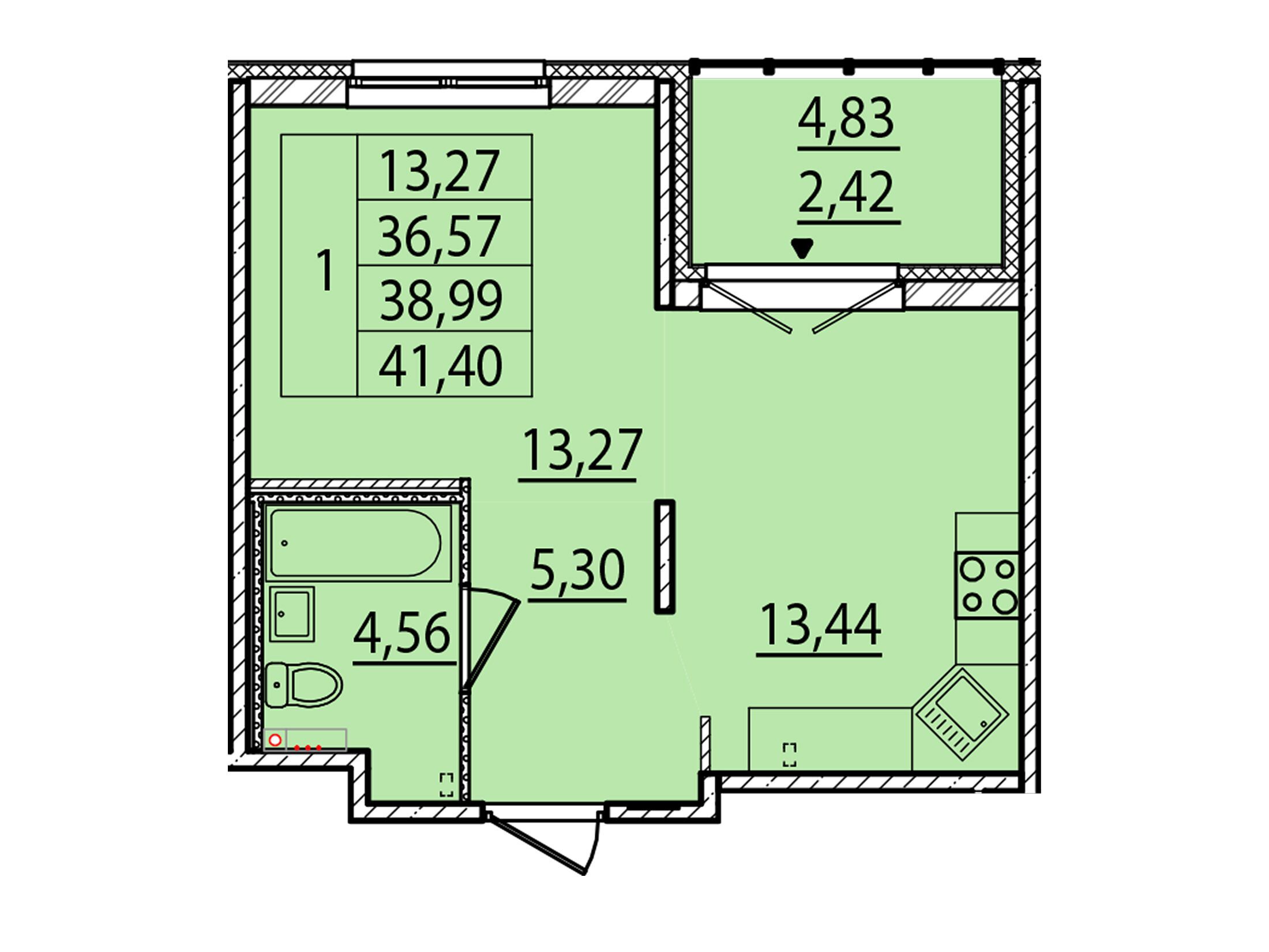 Планировка: 1-комн. квартира 36.57 м² в новостройке Образцовый квартал 15