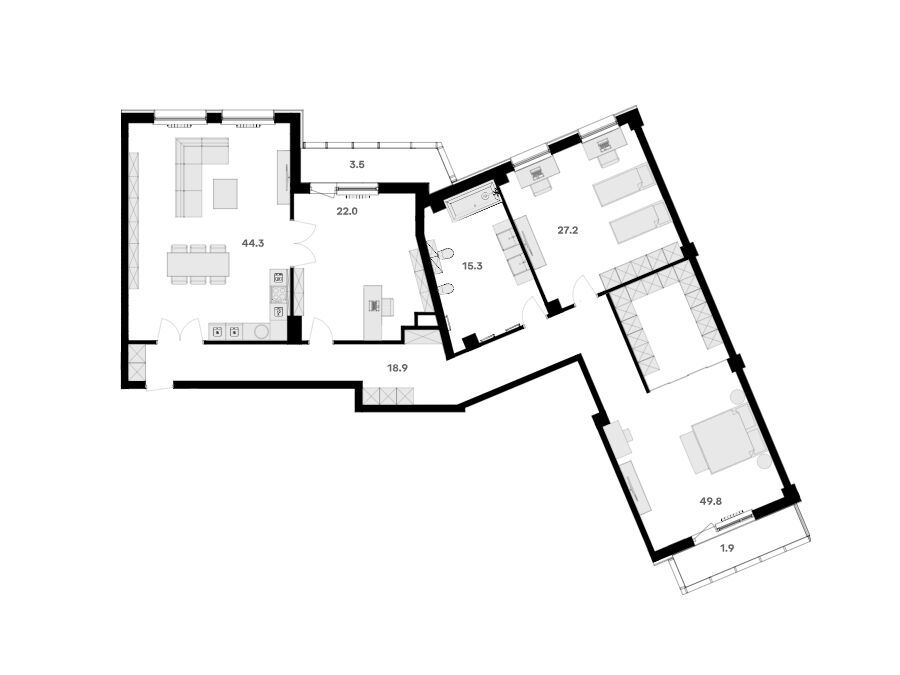 Планировка: 4-комн. квартира 182.70 м² в новостройке ЖК Ривер Хаус